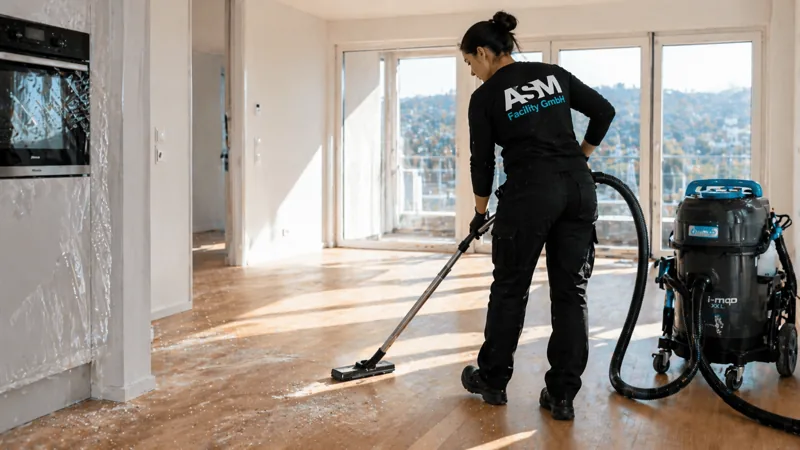 Baureinigung: ASM Team bei der Bauendreinigung in einem fertig gestellten Innenraum