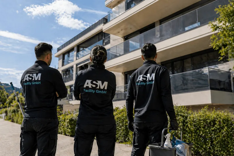 Drei Gründer, eine Entscheidung: das Team von ASM Facility vor einer Liegenschaft